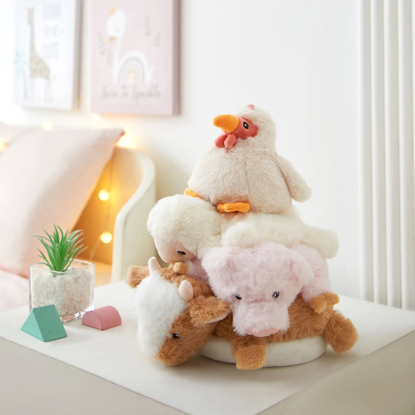 5-PC Stackable Plush Baby Farm Animals Rattle Set