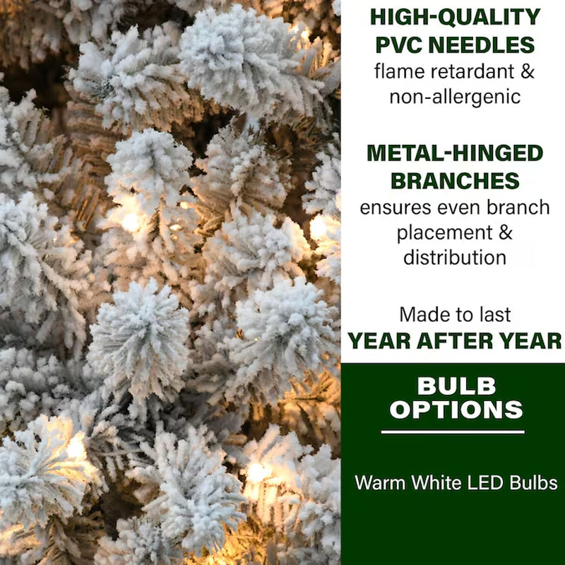 6.5-Ft Winter Snow Pine Pre-Lit Flocked White Artificial Christmas Tree with White LED Lights