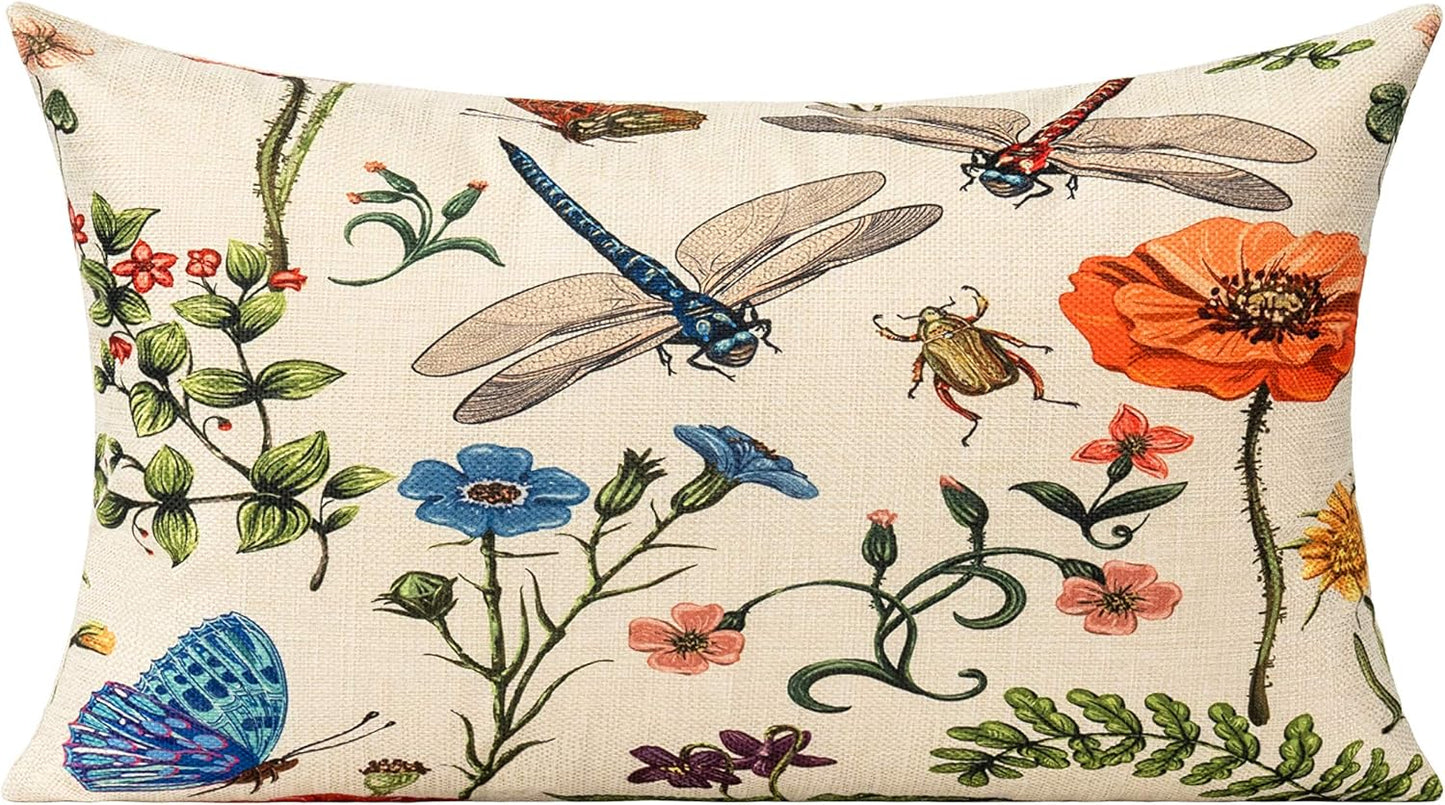 Lumbar 12X20 Throw Pillow Covers Set of 2 Outdoor Summer Spring Garden Flowers Farmhouse Décor outside Furniture Bench Decorative Cushion Cases for Patio Sofa Couch Chair Bed