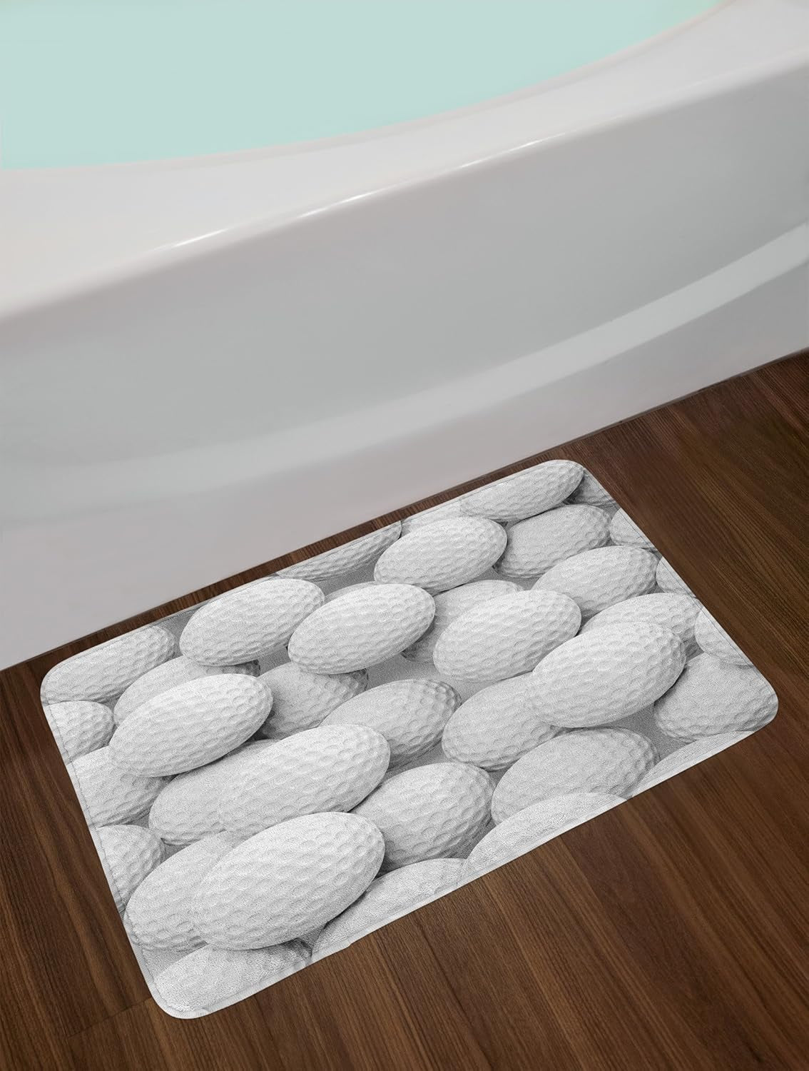 Sports Bath Mat, Pile of Realistic Golf Balls Together Closeup Picture Challenge Entertainment Joyful, Plush Bathroom Decor Mat with Non Slip Backing, 30.2" X 20", White Grey