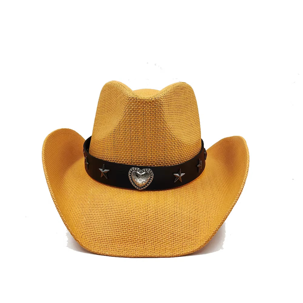 Love Belt Accessories Western Cowboy Straw Hat Fashionable Men and Women Summer Sunshade Straw Hat Cowboy Hat Beach Hat 2024 New