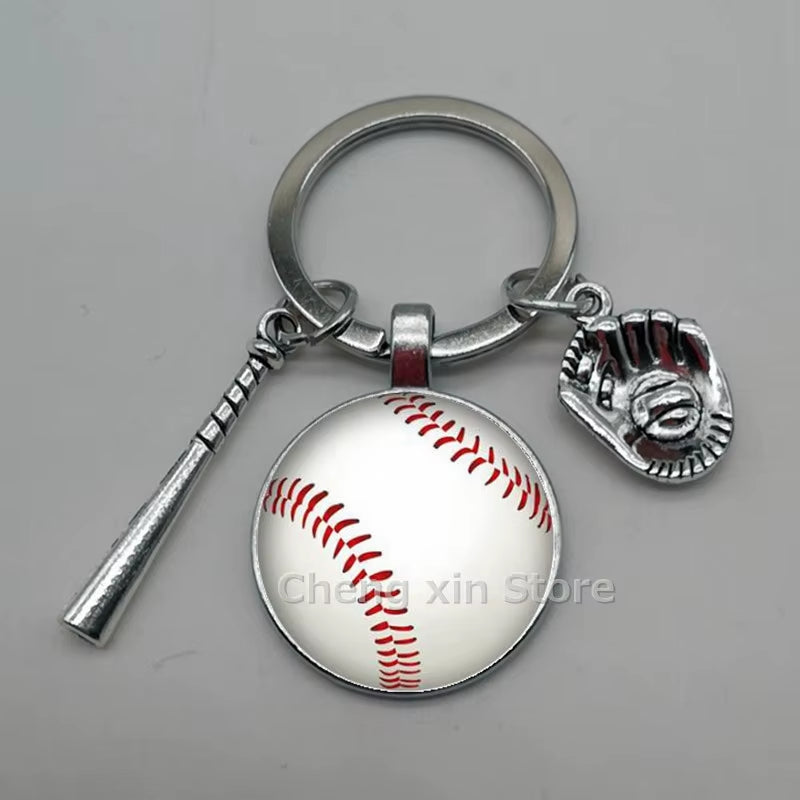 Baseball Softball Convex Photo Glass round Dome Keychain Jewelry, DIY Keychain