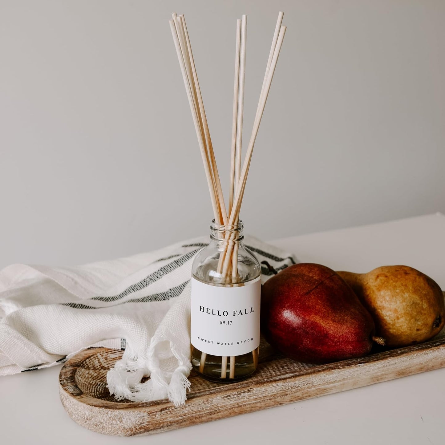 Hello Fall Reed Diffuser Set - Hot Cider, Cinnamon, Cloves, Apple, and Nutmeg Scented Diffuser - Scent Diffusers for Home, Long Lasting Fragrance, Made in the USA