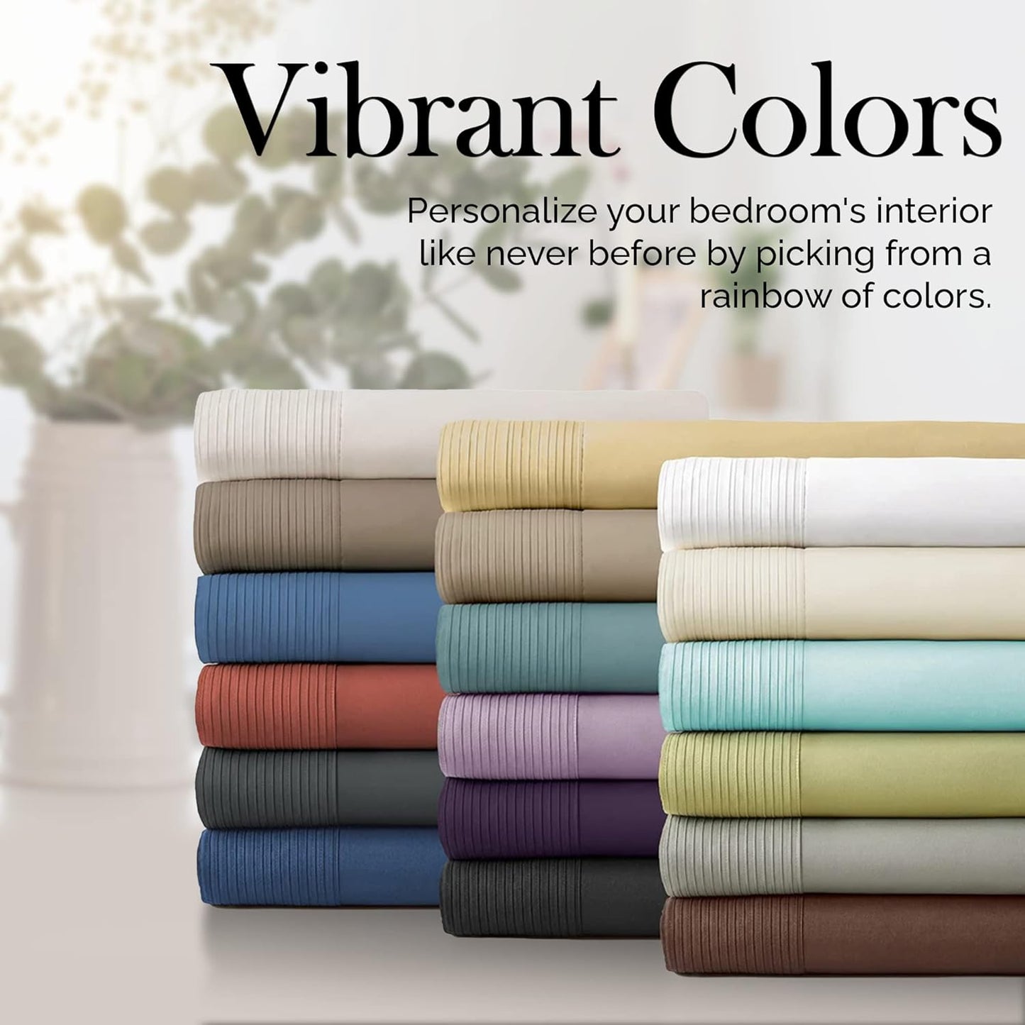 Southshore Fine Living Vilano Pleats, 4-Piece, 21-Inch Extra Deep Pocket Sheet, Queen Sheets with Flat Sheets and Pillowcase, Easy Care and Shrinkage-Free Deep Pocket Sheets, Sheet Set, Bright White