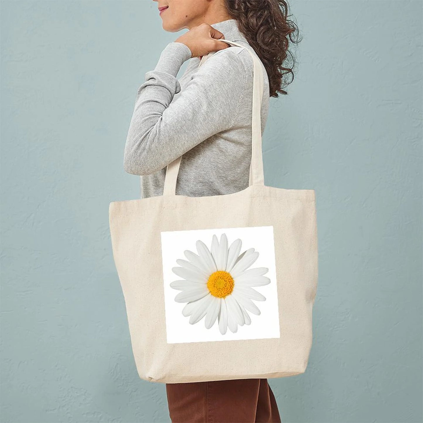 - Daisy Tote Bag - Natural Canvas Tote Bag, Cloth Shopping Bag