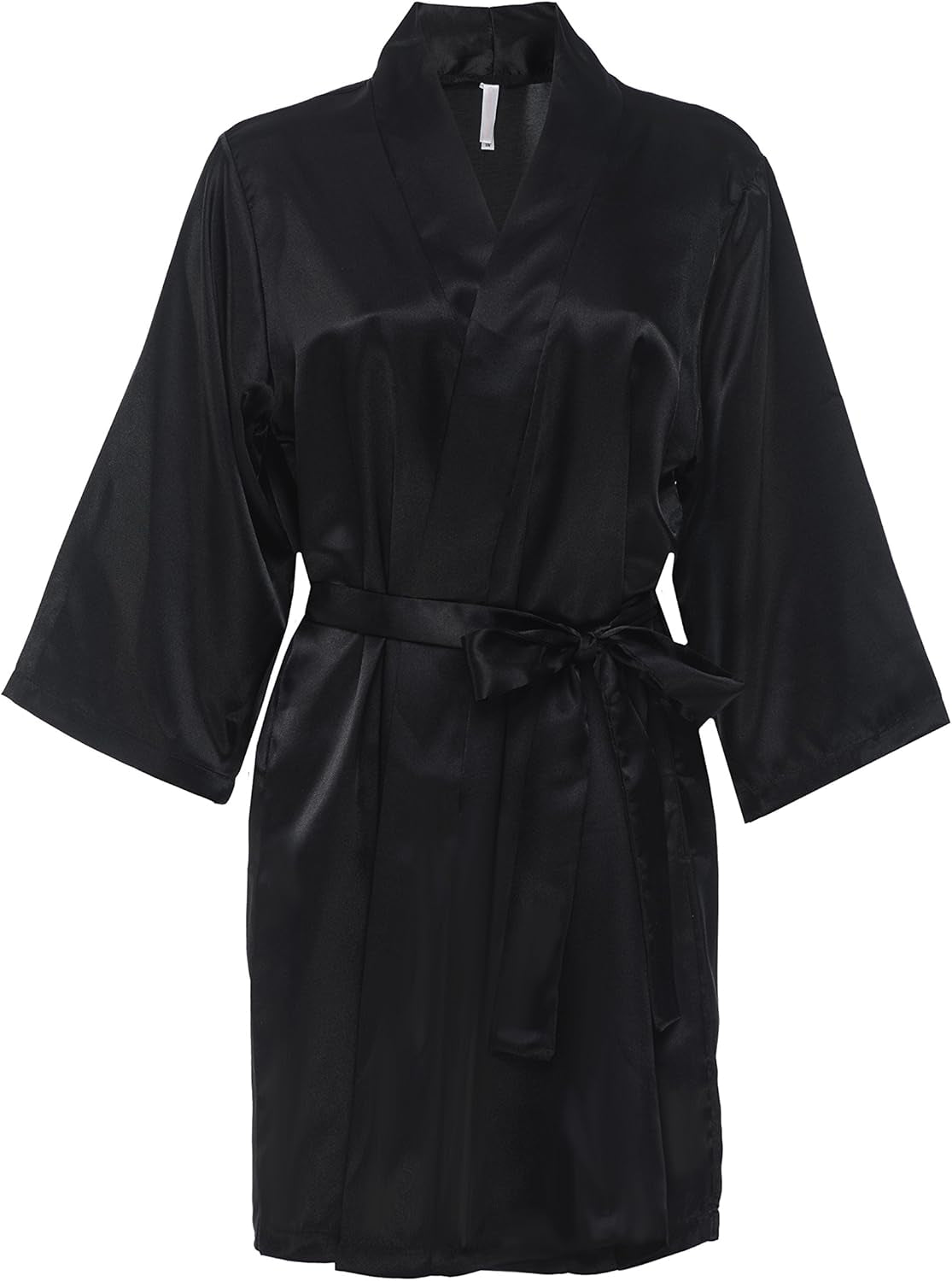 Bridesmaid Satin Bridal Party Robe with Rhinestones Black