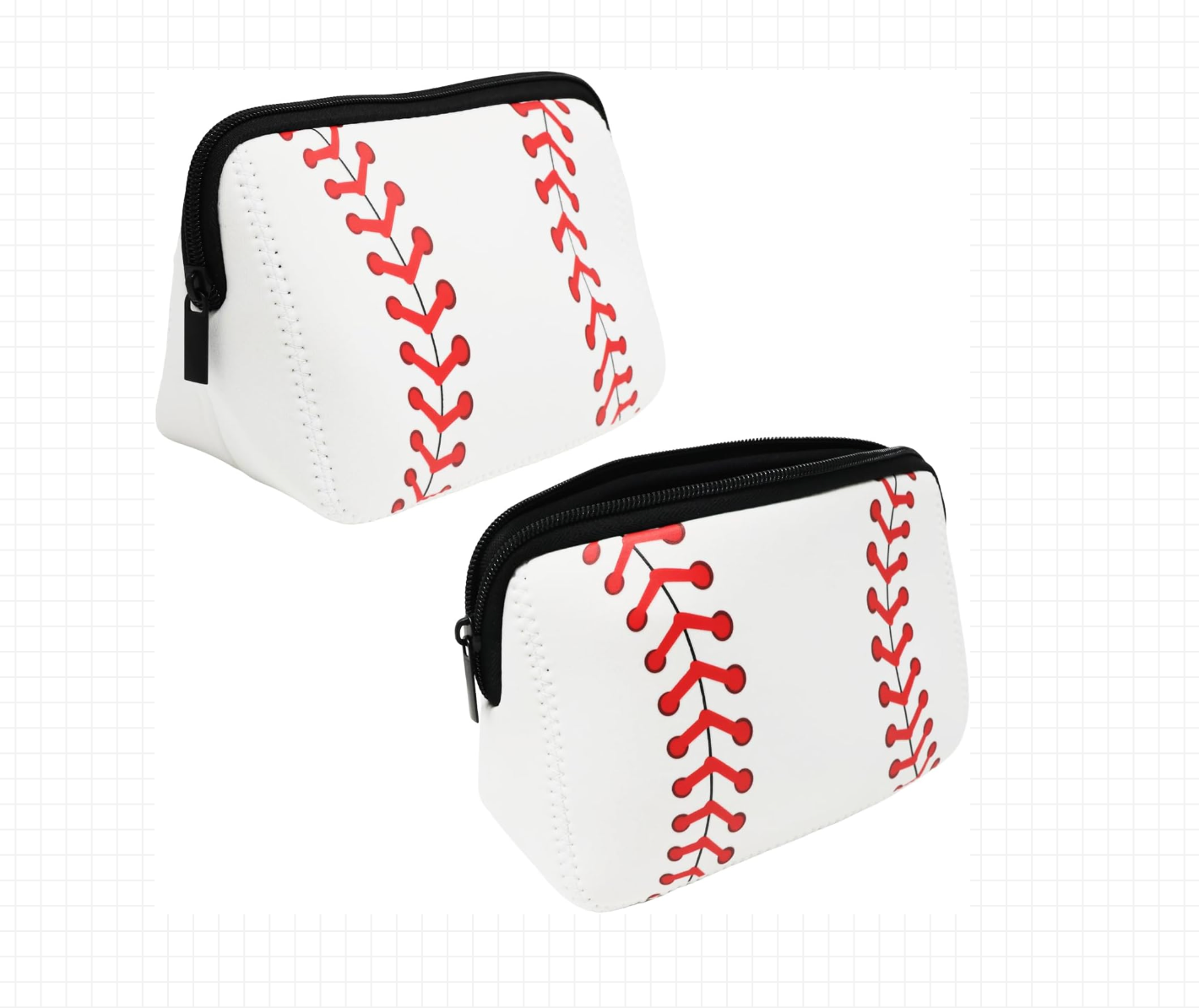 2PCS Baseball Print Makeup Bag Sports Ball Pattern Cosmetic Bag Lightweight Portable Travel Pouch Large Capacity Waterproof Neoprene Bag with Zipper for Sport Lover, 9.45 X 5.12 X 3.74 Inch