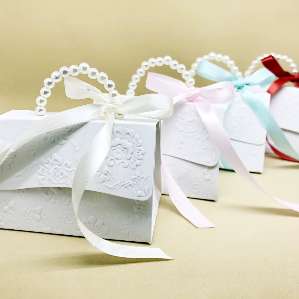 10Pcs Portable Wedding Party Favor Boxes Chocolate Treat Candy Boxes with Ribbons for Wedding Bridal Shower Baby Shower Birthday