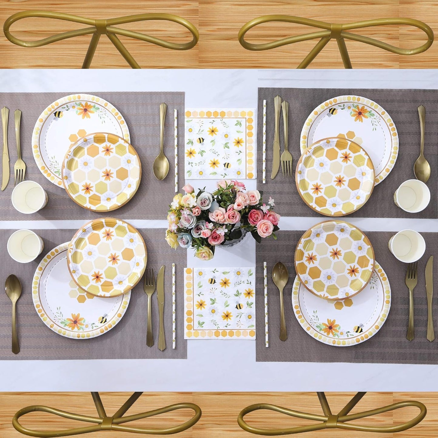 Bee Themed Party Supplies – Serves 16 – Includes Disposable Bee Plates, Cups, Napkins, and Straws Perfect for Bee Decorations, Bumble Bee Birthday Party Pack, Bee Gender Reveal, and Baby Shower
