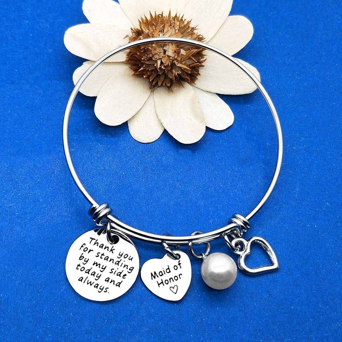 Bridesmaid Gifts Thank You for Standing by My Side Bangle Maid of Honor Adjustable Bracelet Gift Wedding Gift for Best Friends Sister Thank You Gift Bridesmaids Gifts from Bride Bridesmaid Bracelets