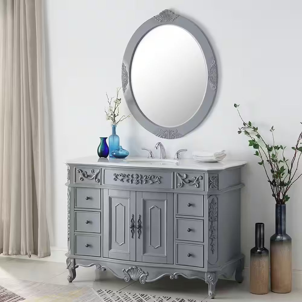 Winslow 48 In. Single Sink Freestanding Antique Gray Bath Vanity with White Marble Top (Assembled)