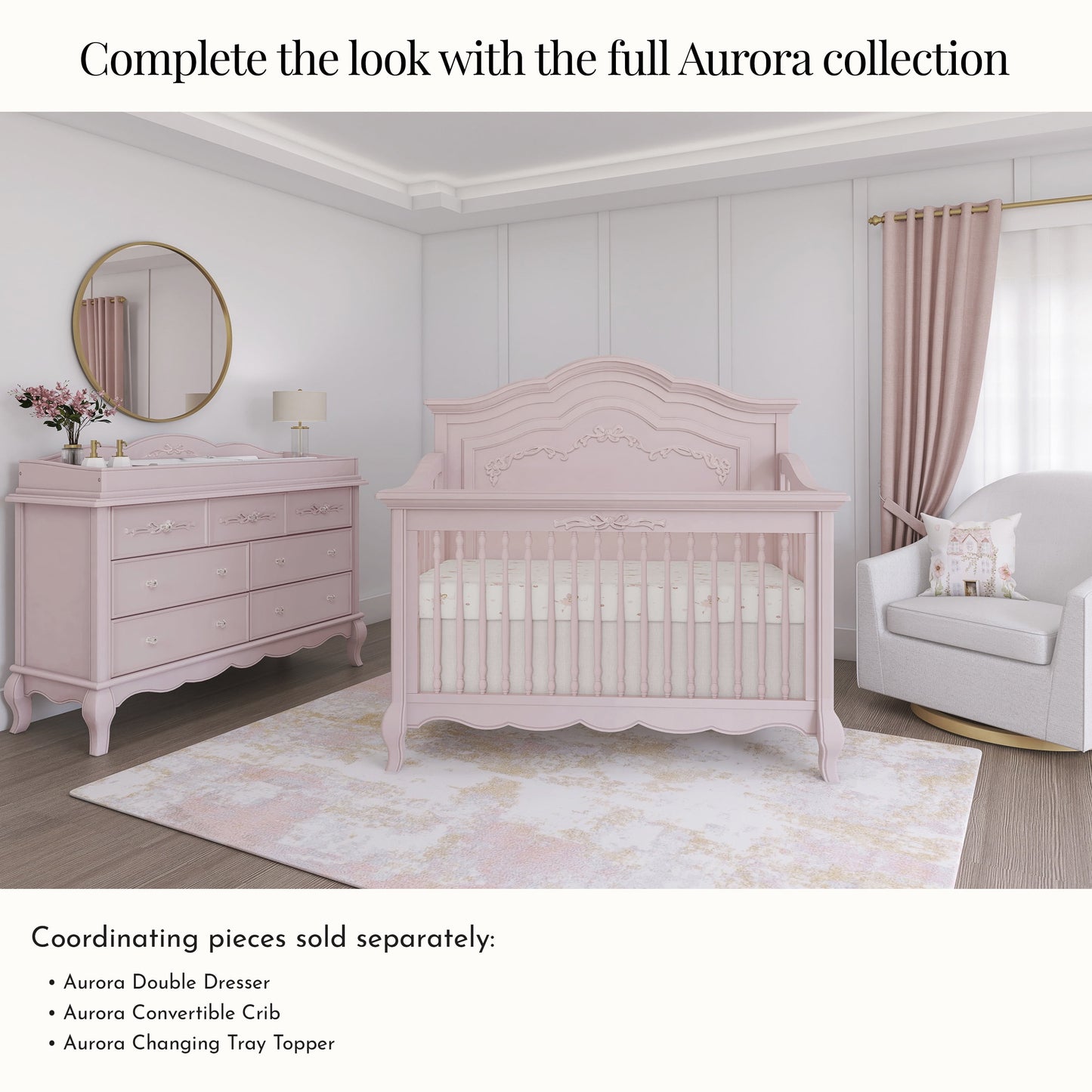 Aurora Changing Tray I Lasting Quality I Intricate Ribbon Bow Scrollwork in Dusty Rose