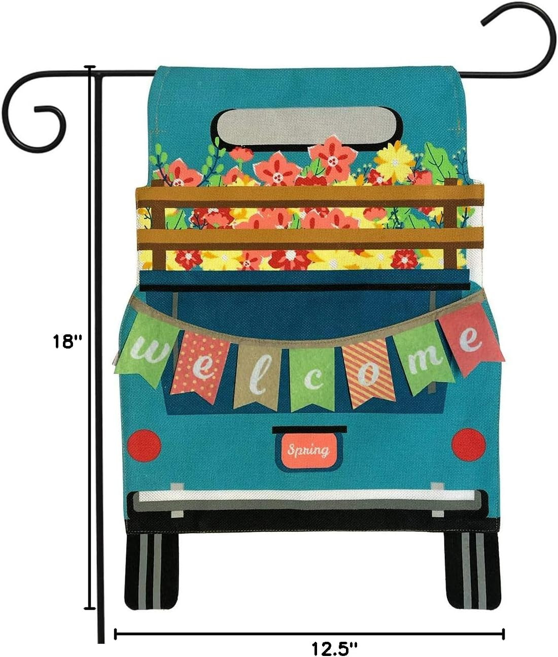 Springtime Pickup Burlap Garden Flag Welcome Floral 12.5" X 18"