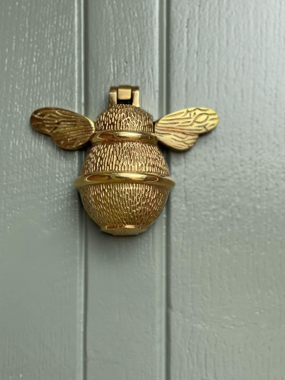 Bee Door Knocker for Front Door | Polished Solid | Brass Knockers with Strike Plate | UPVC | Bumblebee Front Door Furniture with a Unique Design (Brass)