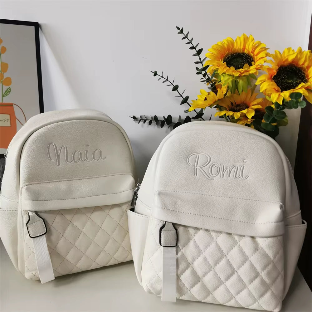 Women'S PU Backpack Custom Name Fashion Ladies Small Backpack Bridesmaid Bride Gift Bag with Embroidered Name of Wedding Party