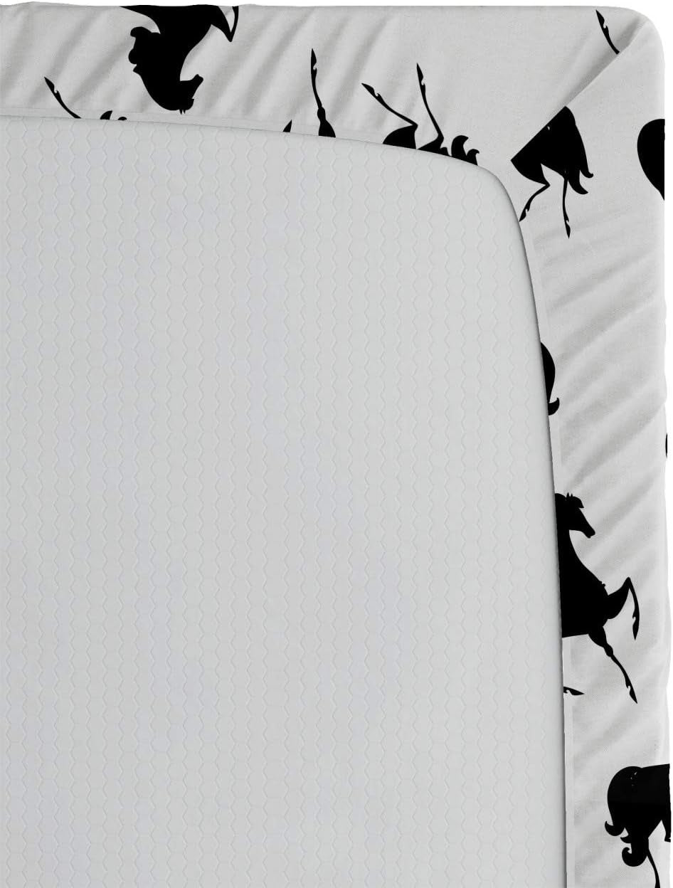Horses Fitted Sheet, Farm Animal Silhouettes with Various Poses Galloping Trotting Cantering and Loping, Soft Decorative Fabric Bedding All-Round Elastic Pocket, Twin Size, Black