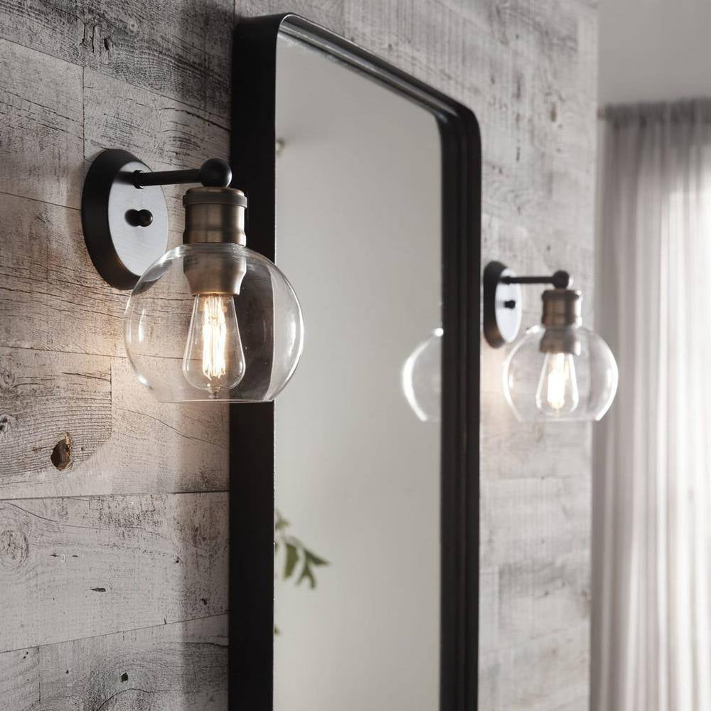 Hansford Collection 1-Light Antique Bronze Clear Glass Coastal Farmhouse Bathroom Vanity Wall Light