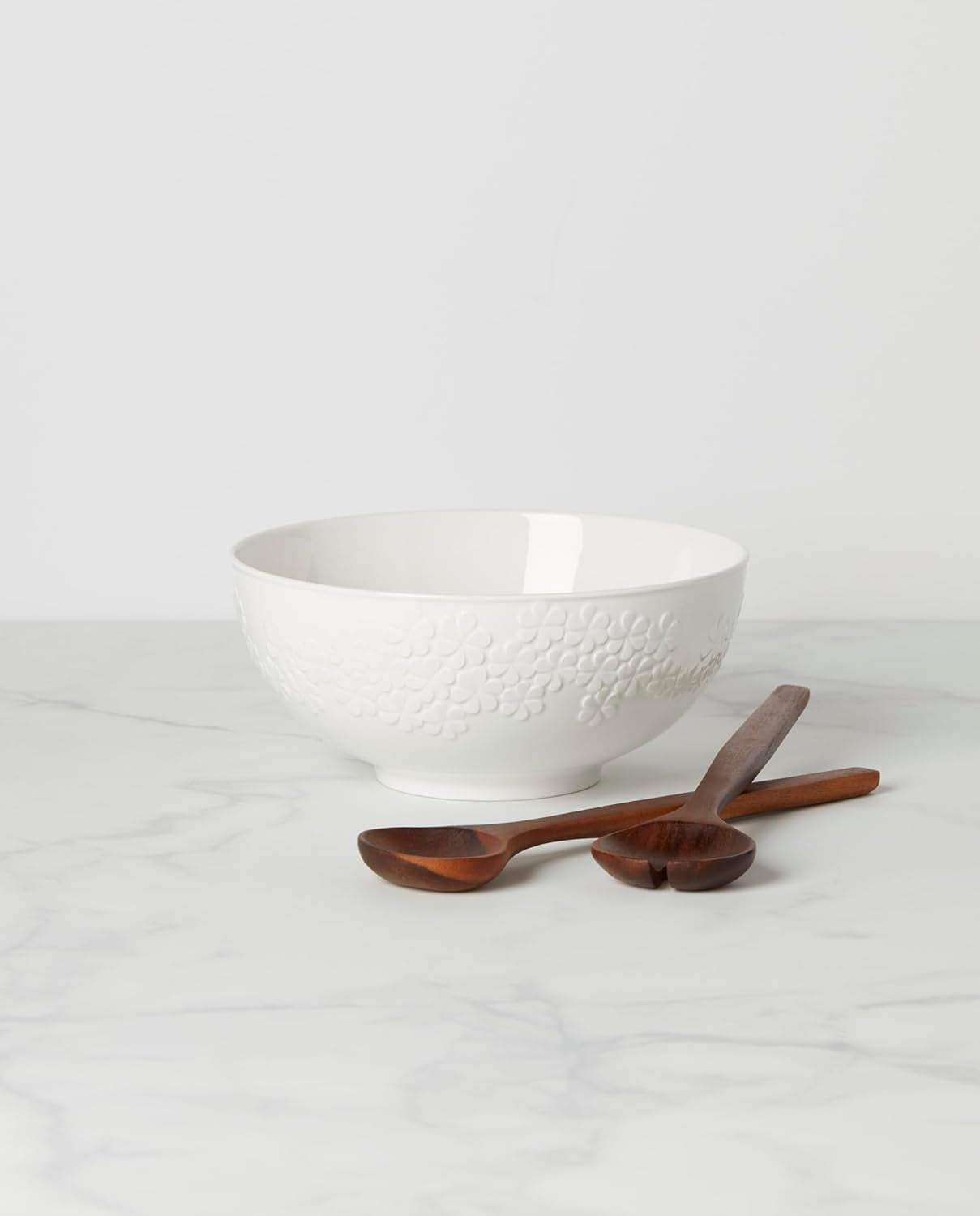 Blossom Lane Salad Bowl & Servers, 3.75 LB, White