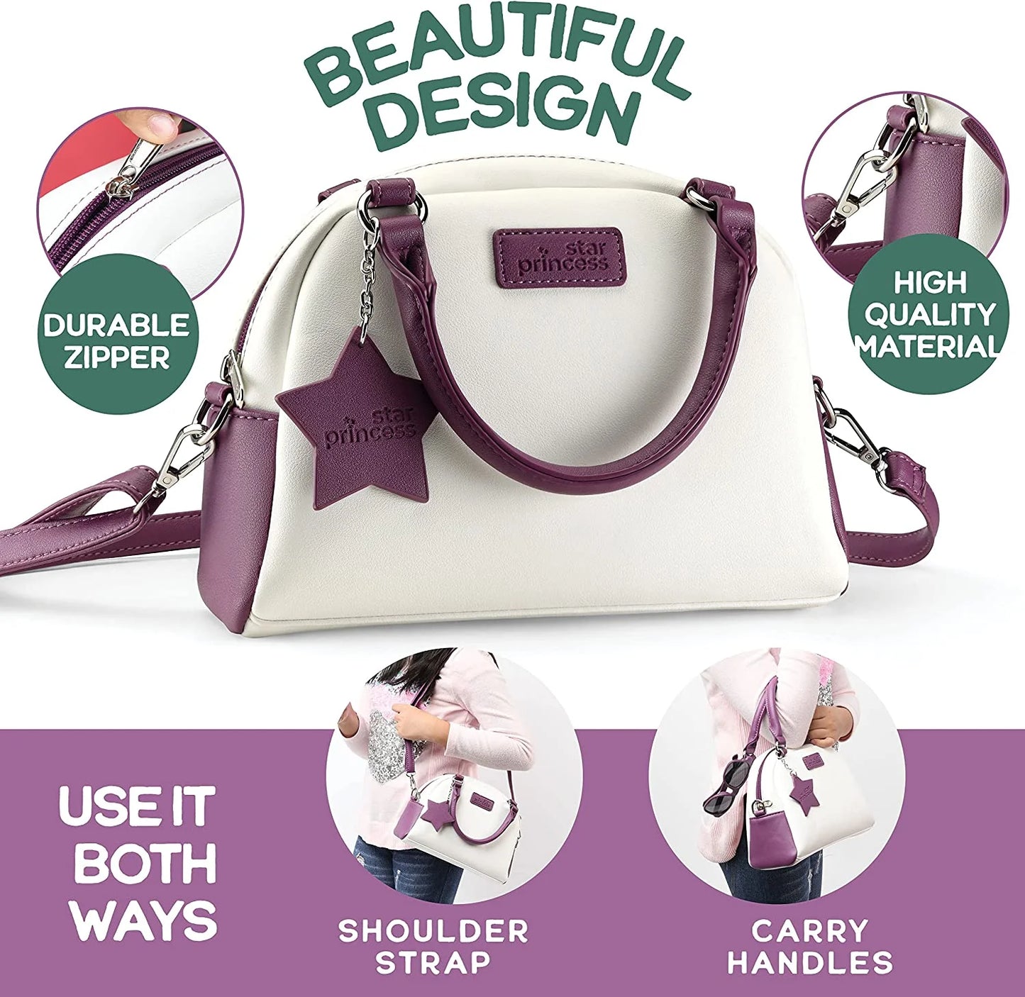Play Purse for Girls and Toddlers - Realistic Purse and Complete Set of Pretend Play Accessories Including Toy Phone, Wallet, Credit Cards, Keys, Makeup for Role Playing Ages 3 4 5 6 7 8 Years and Up