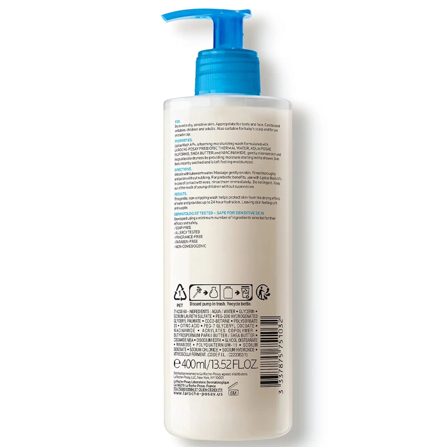 Lipikar AP+ Gentle Foaming Moisturizing Wash for Face and Body 13.52 Fl Oz (400Ml)