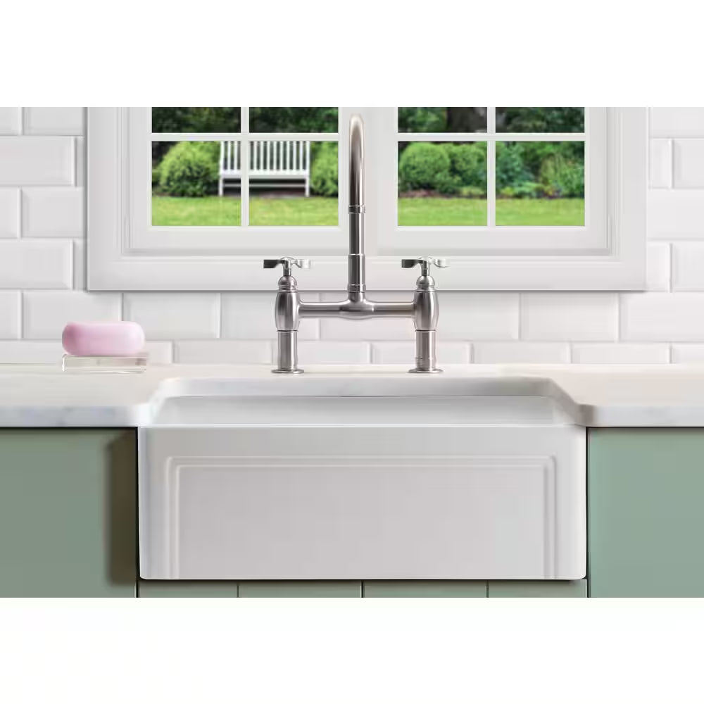 Olde London Farmhouse Fireclay 33 In. Single Bowl Kitchen Sink with Grid with Grid and Strainer