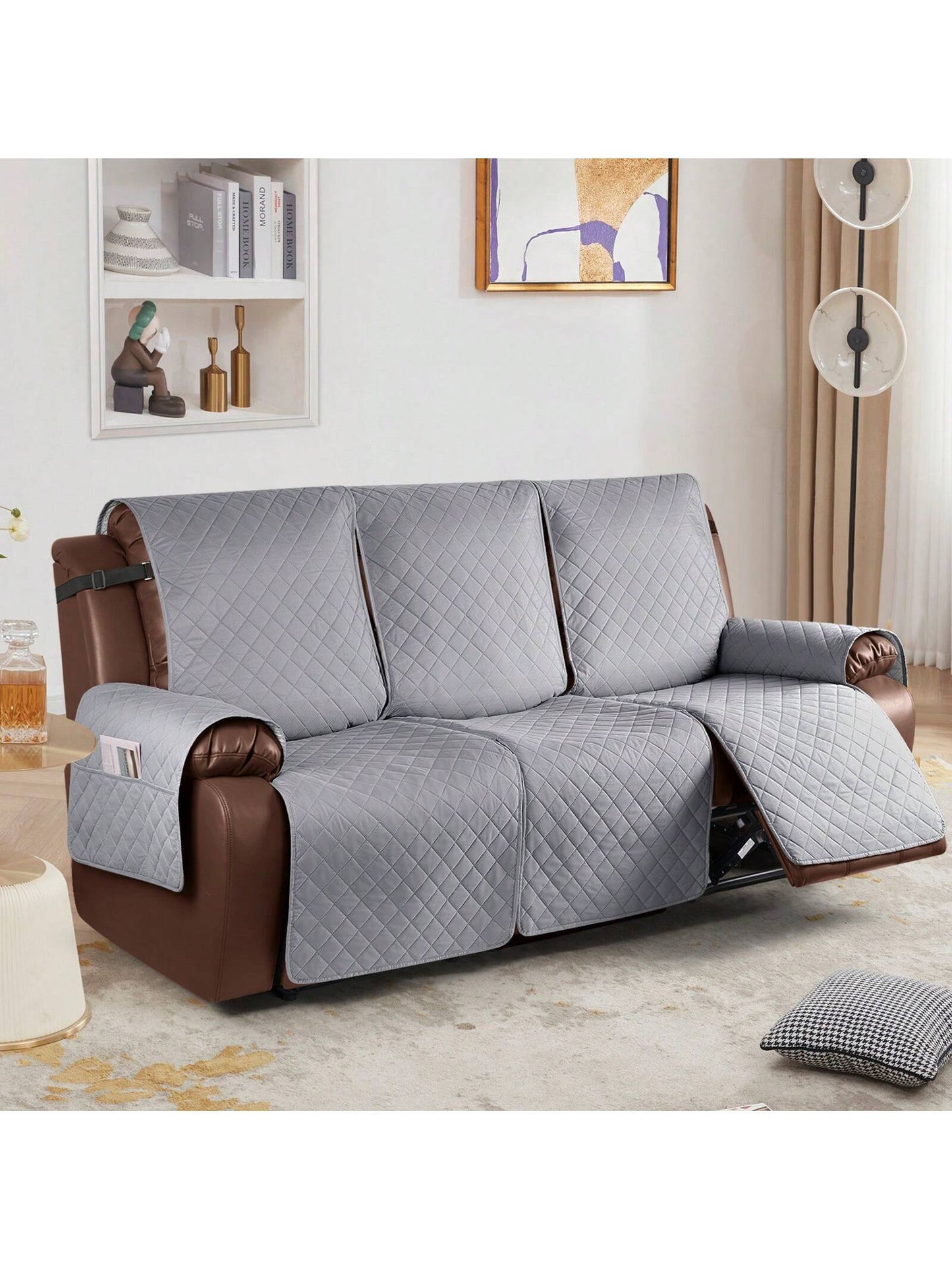 Waterproof Recliner Sofa Cover, Non-Slip Reclining Couch Covers for 1, 2 & 3 Seater, Recliner Couch Cover Furniture Protector with Elastic Straps for Pets, Kids