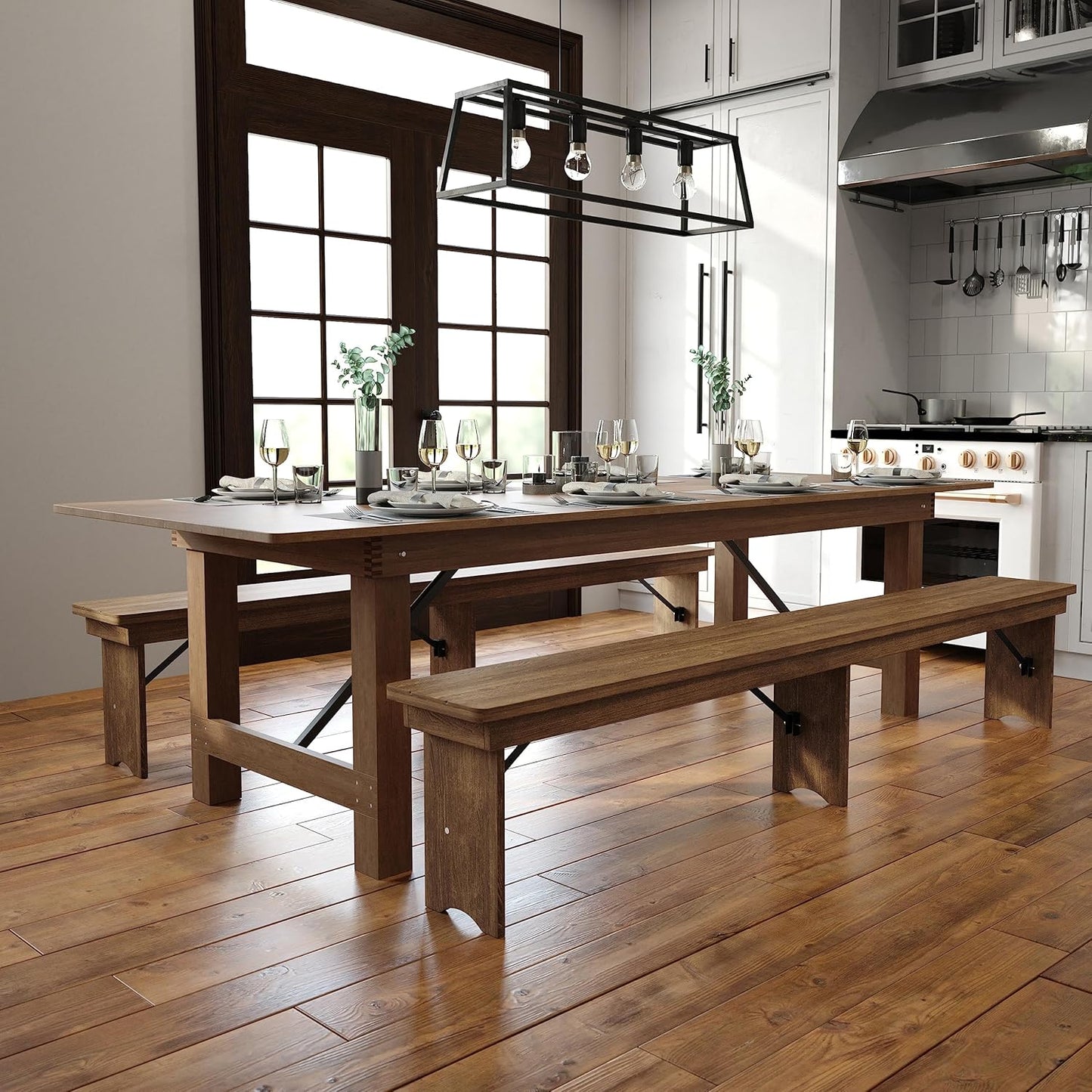 Hercules Series 9' X 40" Rustic Solid Pine Folding Dining Table, Rectangular Antique Farmhouse Dining and Event Extension Table