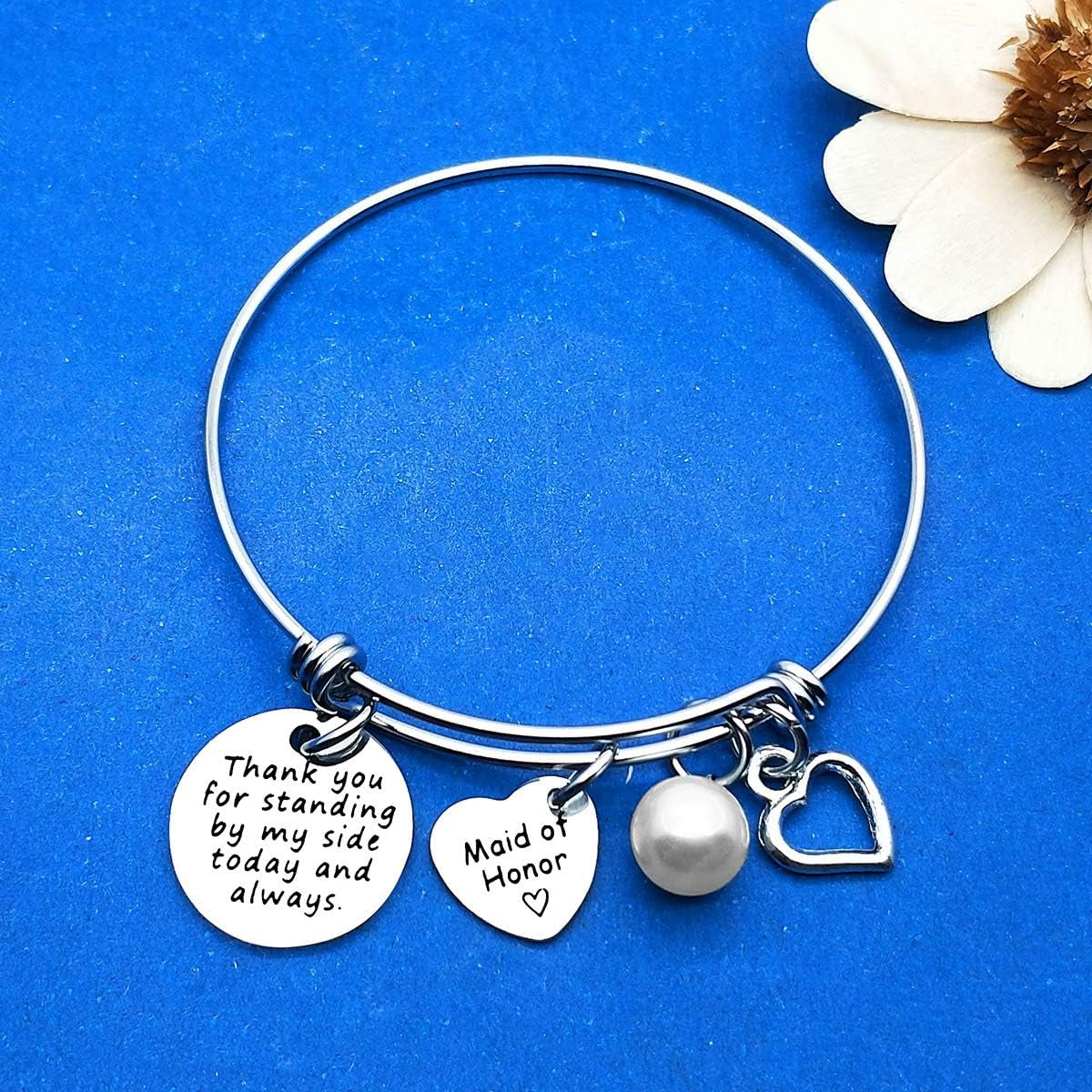 Bridesmaid Gifts Thank You for Standing by My Side Bangle Maid of Honor Adjustable Bracelet Gift Wedding Gift for Best Friends Sister Thank You Gift Bridesmaids Gifts from Bride Bridesmaid Bracelets