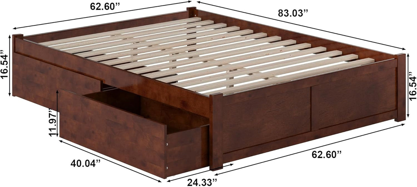 Concord Queen Size Platform Bed with Footboard & Storage Drawers in Walnut