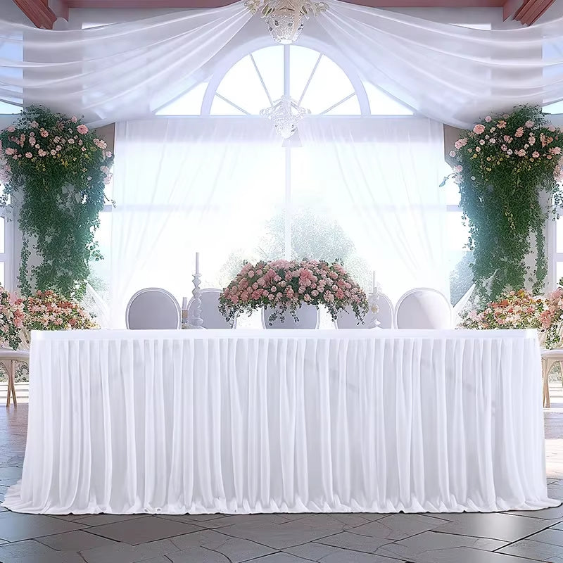 6/9FT Party Table Skirt Birthday Pleated Dessert Tablecloth Cover Wedding Festive Table Skirting Baby Shower Home Table Decor