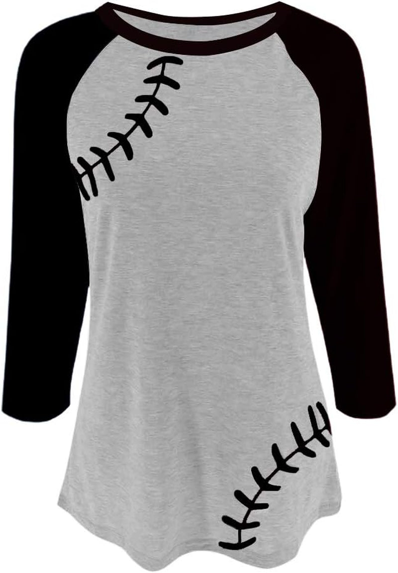 Womens Raglan Shirts 3/4 Sleeve Baseball Tee round Neck Patchwork Casual Blouse Tops