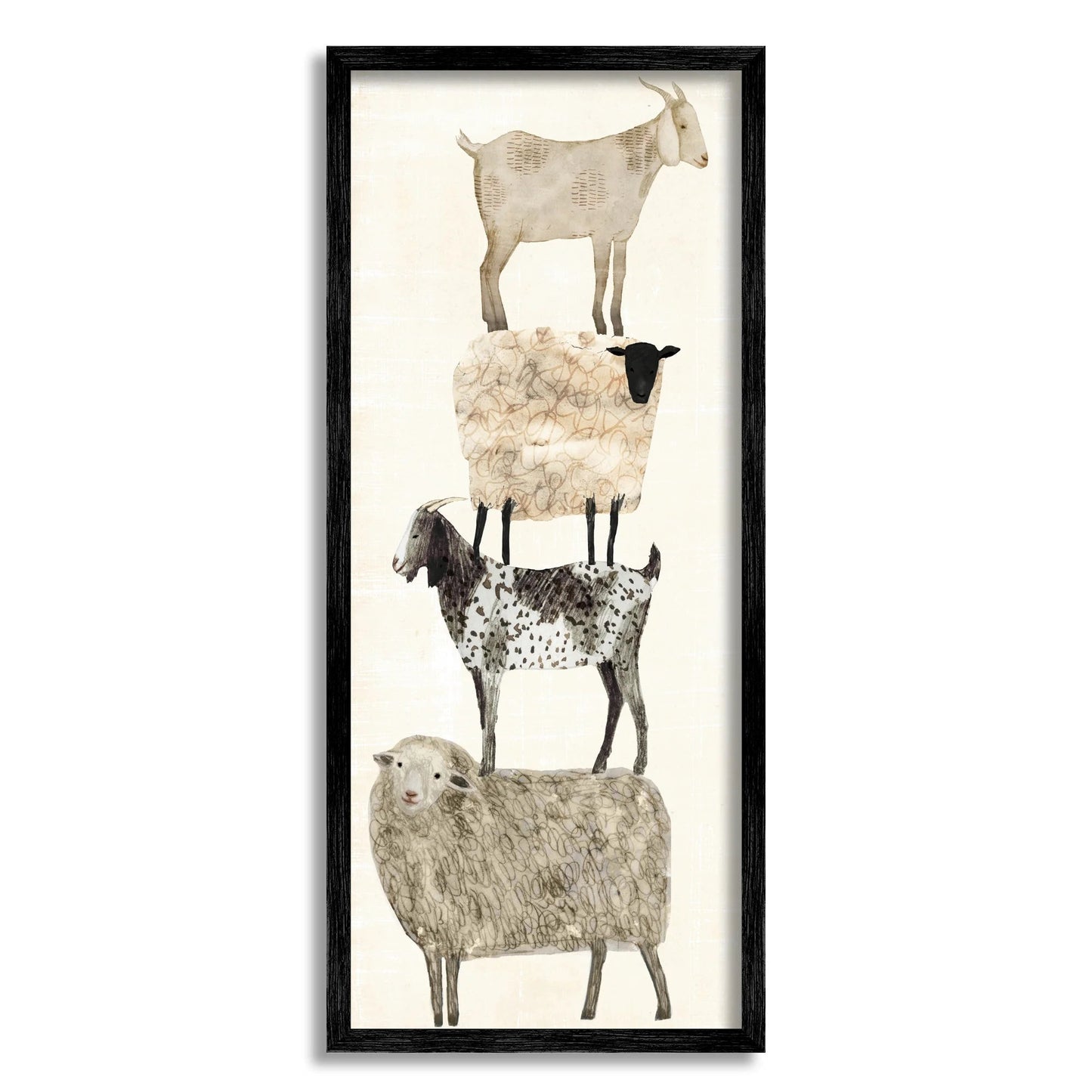 Fun Stacked Sheep and Goats Farm Animals, 13 X 30,Design by Victoria Borges