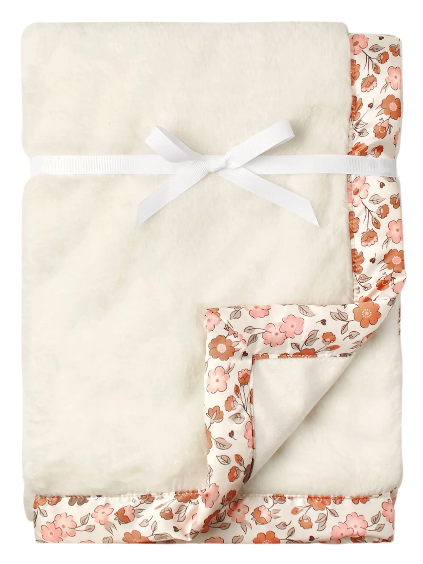 by Gerber Gender Neutral Plush Blanket with Satin Trim, Ivory
