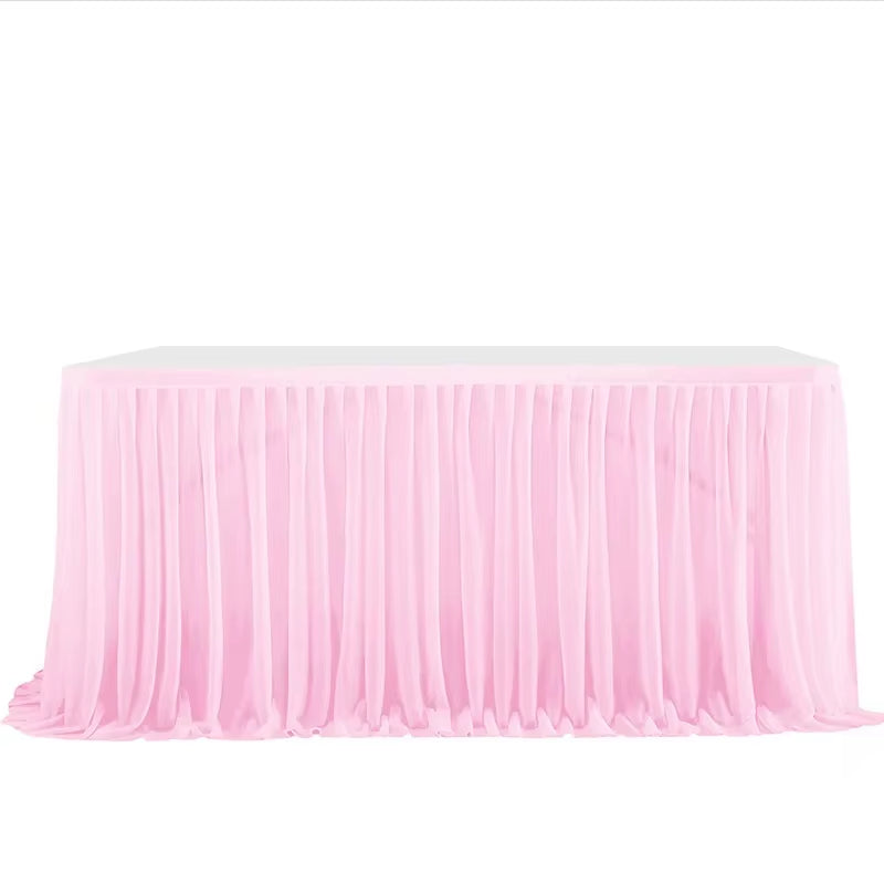6/9FT Party Table Skirt Birthday Pleated Dessert Tablecloth Cover Wedding Festive Table Skirting Baby Shower Home Table Decor
