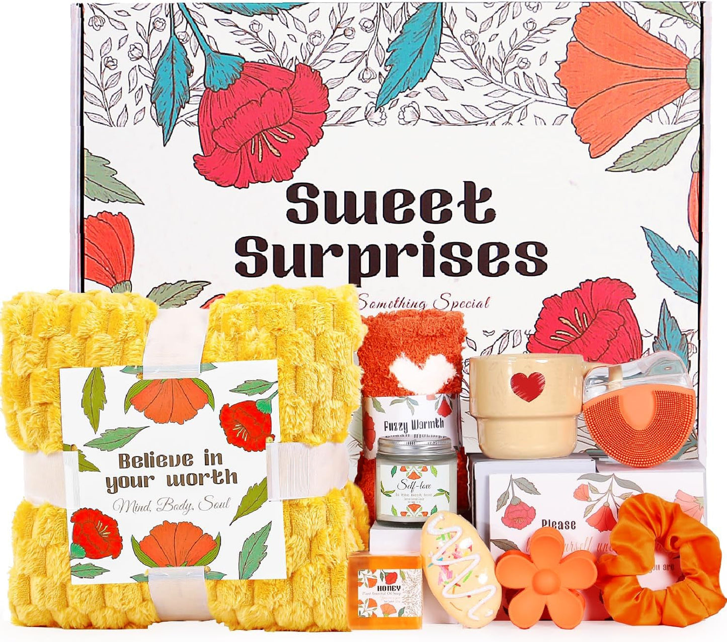 Self Care Gift Basket for Women - 10Pcs Get Well Soon & Thank You Gifts, Spa & Unique Surprises for Mom, Best Friend, Sister
