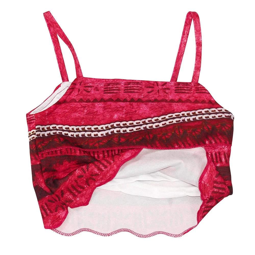 Princess Moana Costume for Girls Adventure Outfit Two-Pieces Crop Top Skirt Set Birthday Party Clothes