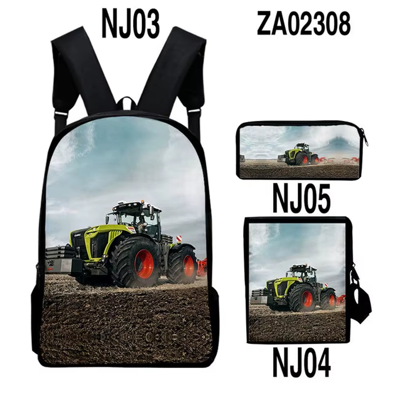 3Pcs/Set Tractor Pattern Backpack 3D Print School Bag Sets for Teenager Boys Girls Cartoon Kids Schoolbag Children Mochilas
