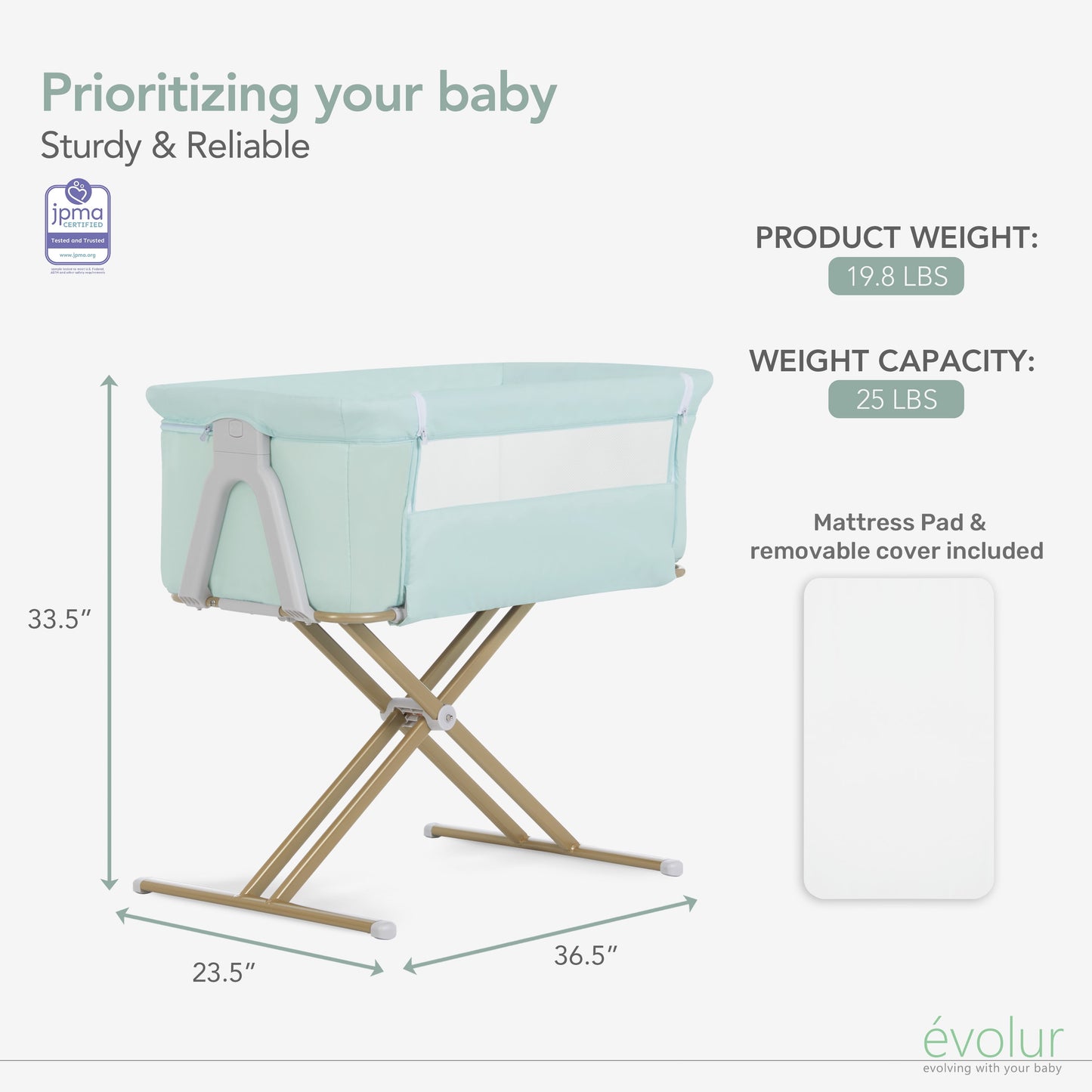 Orabelle Bedside Bassinet and Sleeper for Baby in Mint, Easy to Fold and Carry