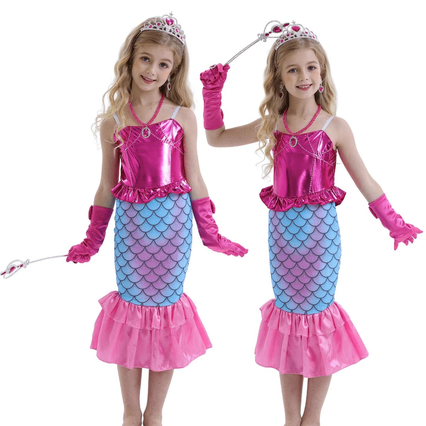 Little Girls Mermaid Costume Ariel Princess Dress up Kids Party Fancy Cosplay Childs Party Holiday Birthday Outfit with Accessories 140 CM 9-10 Years