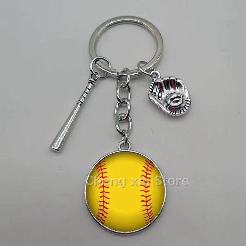 Baseball Softball Convex Photo Glass round Dome Keychain Jewelry, DIY Keychain