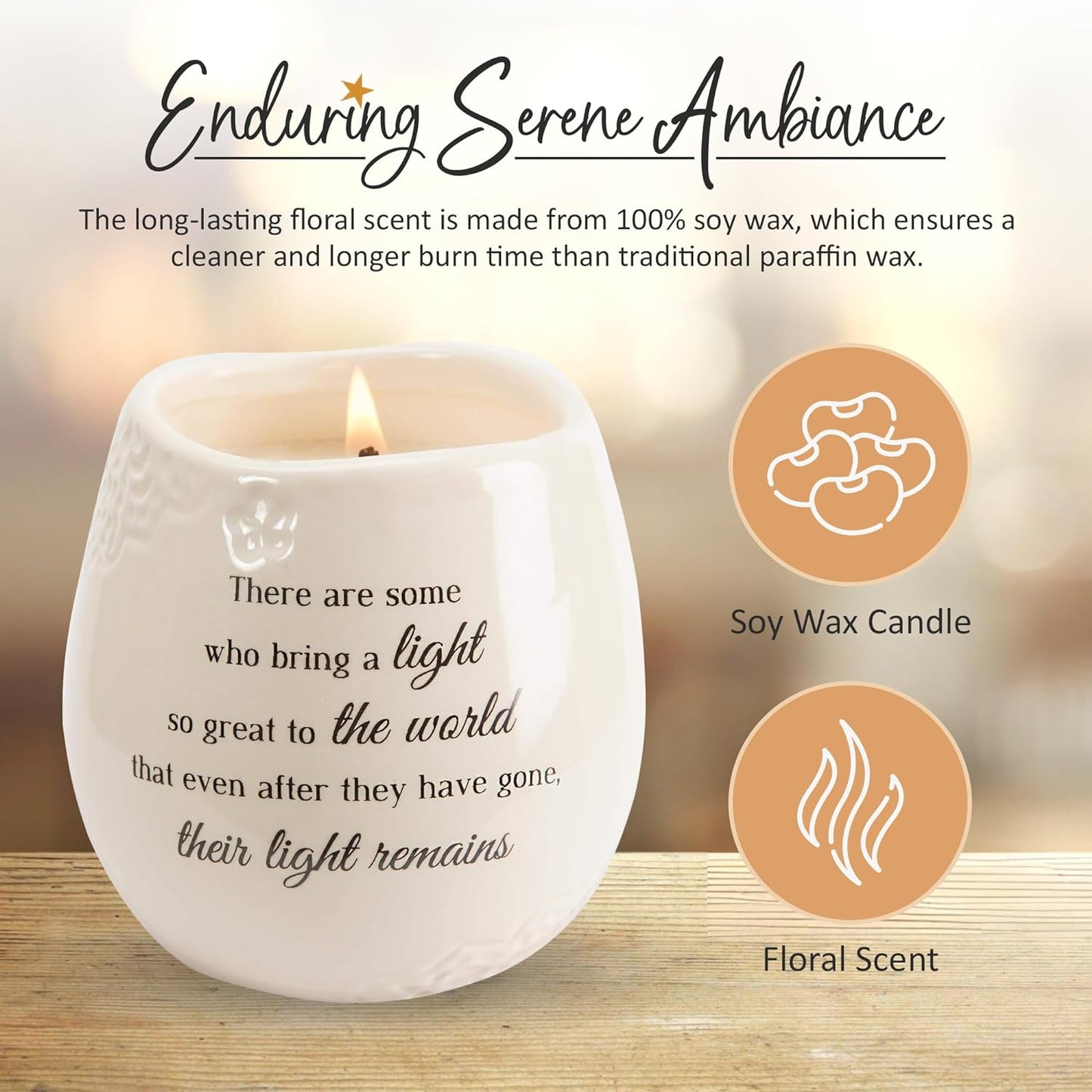 Pavilion 'In Memory, Light Remains' 19176 - White Ceramic Candle with Soy Wax in a Delicate Floral Scent, Thoughtful Sympathy, Remembrance, and Condolence Gift - 8 Ounces