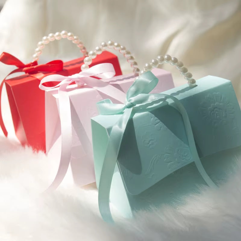 10Pcs Portable Wedding Party Favor Boxes Chocolate Treat Candy Boxes with Ribbons for Wedding Bridal Shower Baby Shower Birthday