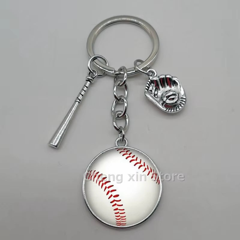 Baseball Softball Convex Photo Glass round Dome Keychain Jewelry, DIY Keychain