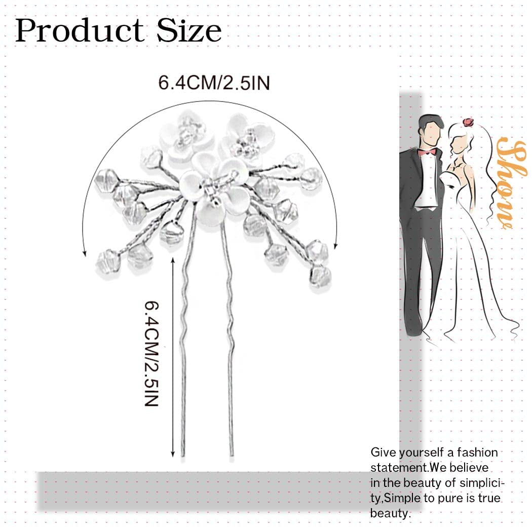 Wedding Flowers Hair Clips Silver Bride Hair Pins Floral Hair Accessories for Women