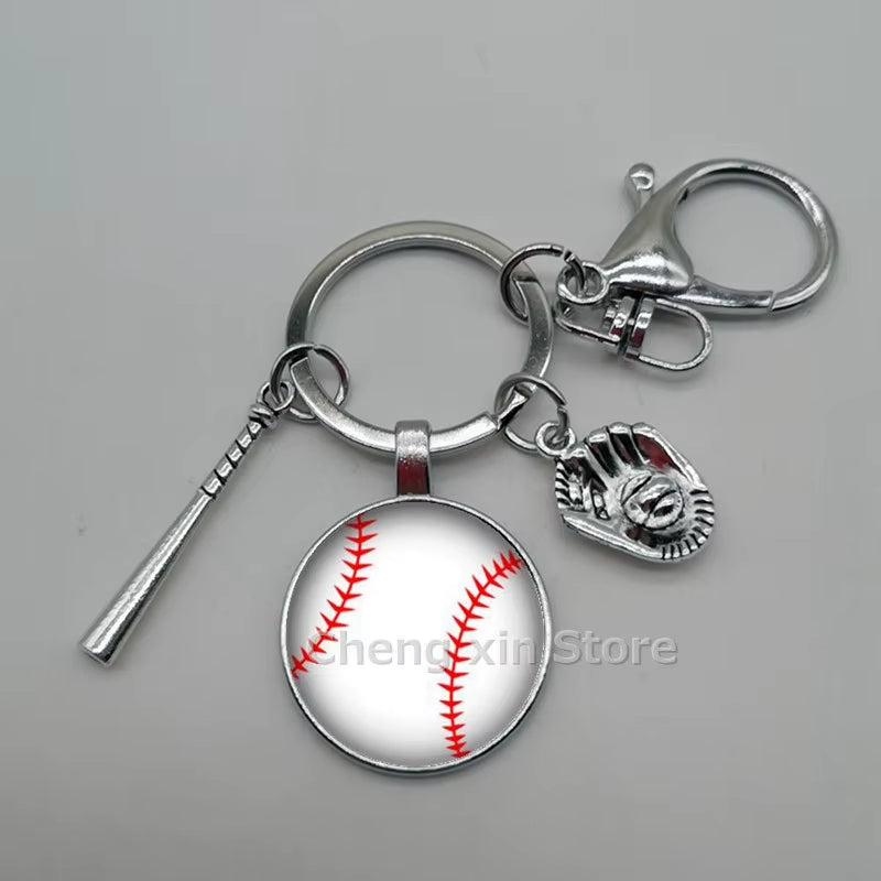 Baseball Softball Convex Photo Glass round Dome Keychain Jewelry, DIY Keychain