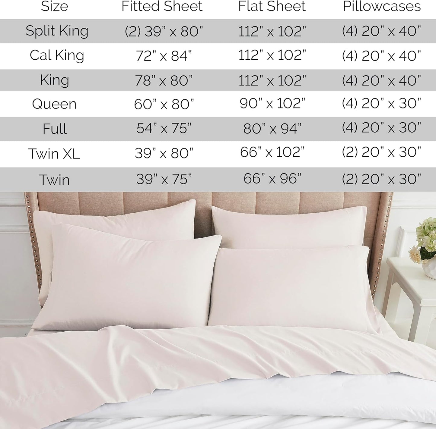 Premium Collection, 6-Piece, Deep Pocket Sheet Set, Easy Care, Shrinkage Free Sheet Set with 1 Flat Sheet, 1 Fitted Sheet, 4 Pillowcases, Bone, Full