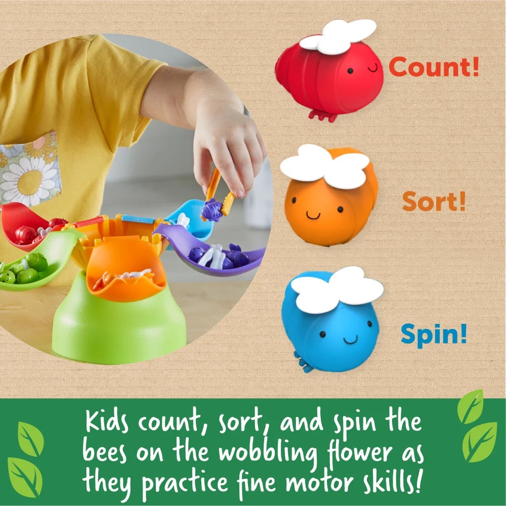 Blooming Balance Bees Fine Motor Sorting Set, 38 Pieces, Ages 3+, Preschool Learning Activities, Toddler Learning Toys 2-4, Montessori Toys, Sustainable Toys