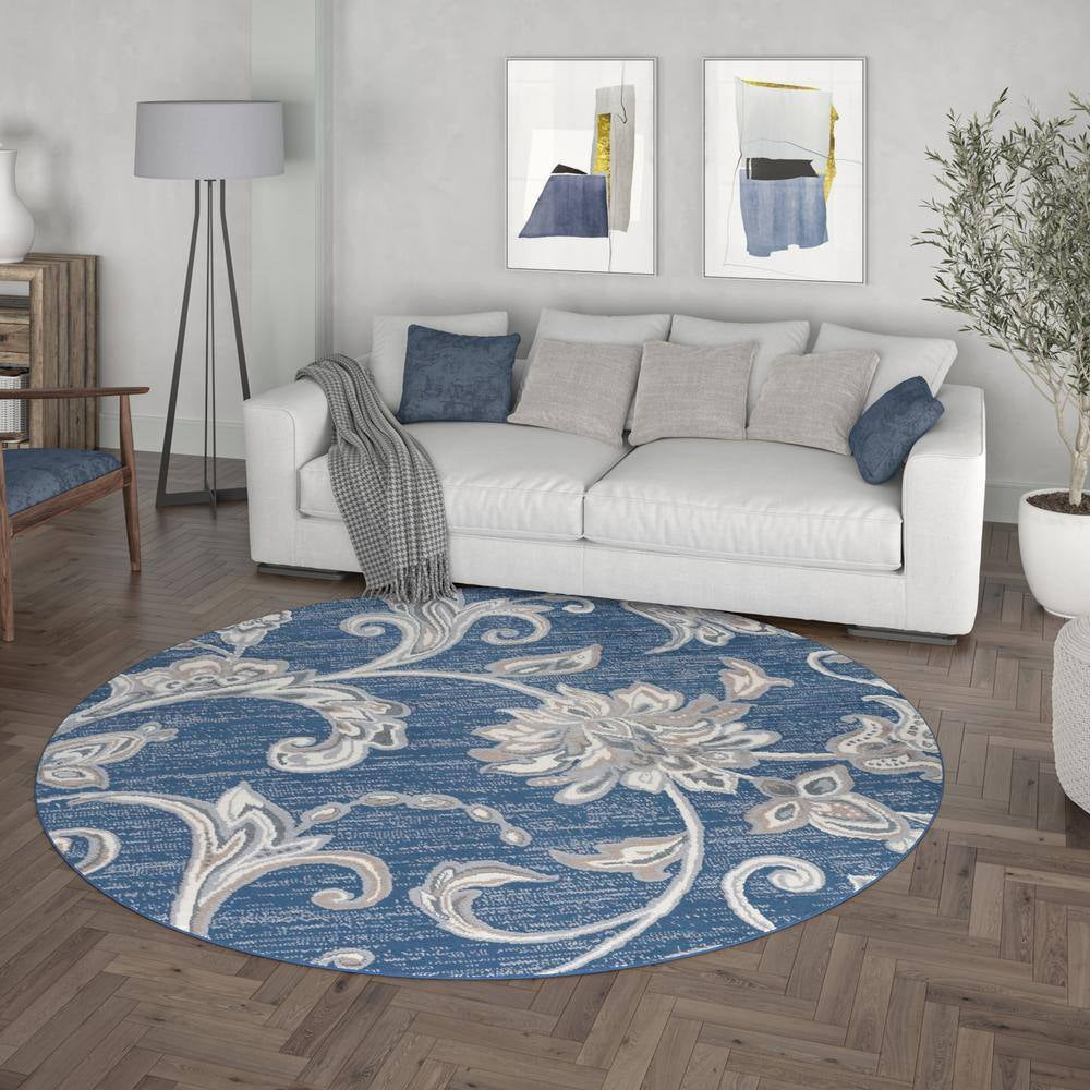 Madison Floral Navy 6 Ft. round Indoor Area Rug