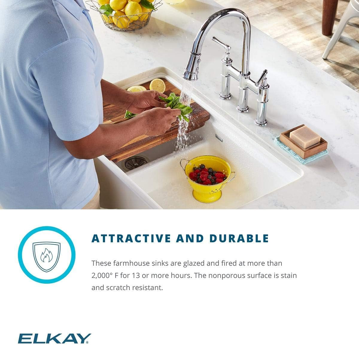 SWUF3320WH Fireclay 60/40 Double Bowl Farmhouse Sink with Aqua Divide, White