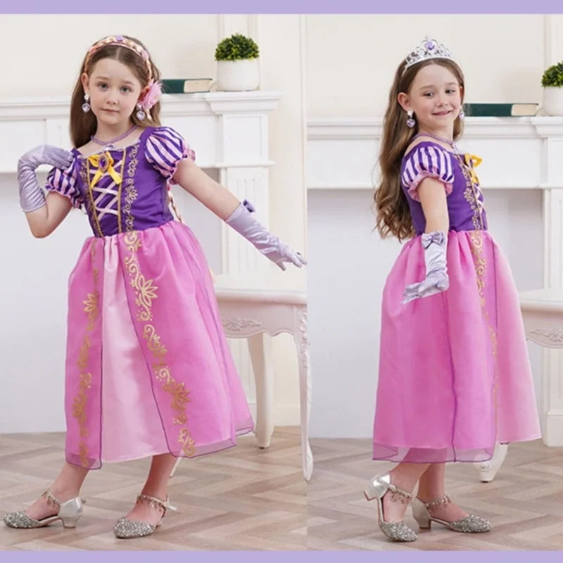 Rapunzel Dress for Girls Floral Puffy Rapunzel Princess Costumes Kids Dress up Halloween Cosplay Birthday Dresses up with Accessories 120 CM 5-6 Years